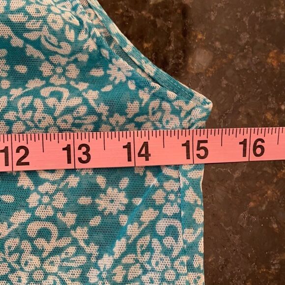 Zara Sz M Sheer Mesh Tiffany Blue Fleur Print Top - Picture 8 of 9